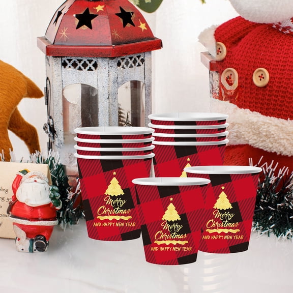 NWOKYZGH 10Pcs Merry Christmas Dinnerware Set - Christmas Tree Paper Cups, Party Supplies for 10 Guests