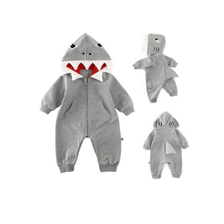 

Winter Newborn Infant Baby Boy Girl Clothes Cartoon Shark Romper Hooded Cotton Warm Jumpsuit Clothing Baby
