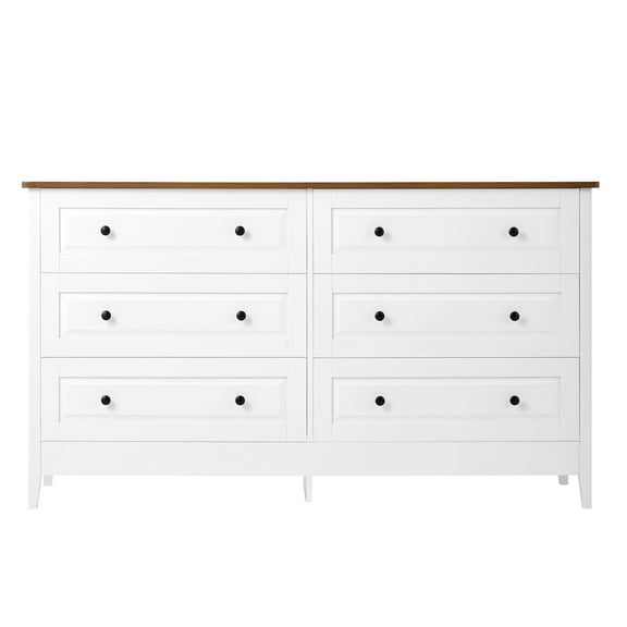 CQSXDA White 6 Drawer Dresser with Wide Drawers and Metal Handles for Bedroom Hallway Entryway Storage Solution