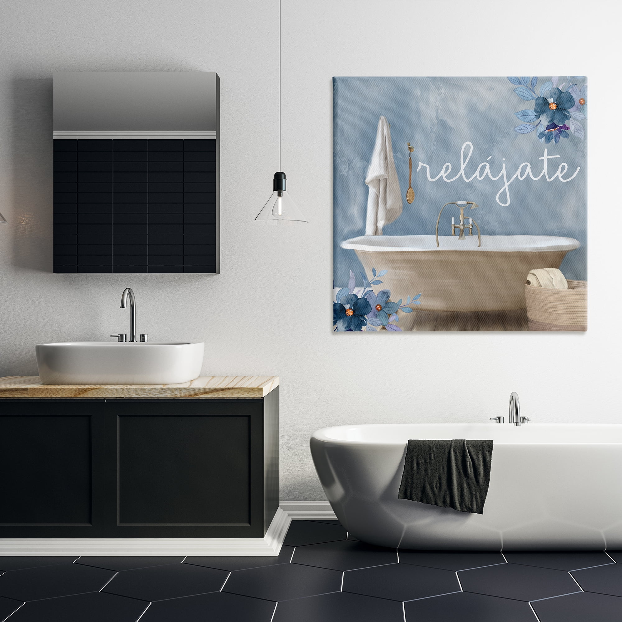 Stupell Industries Relájate con Baño Floral Bath & Laundry Painting Wrapped Canvas Art Print Wall Art, 36 x 36