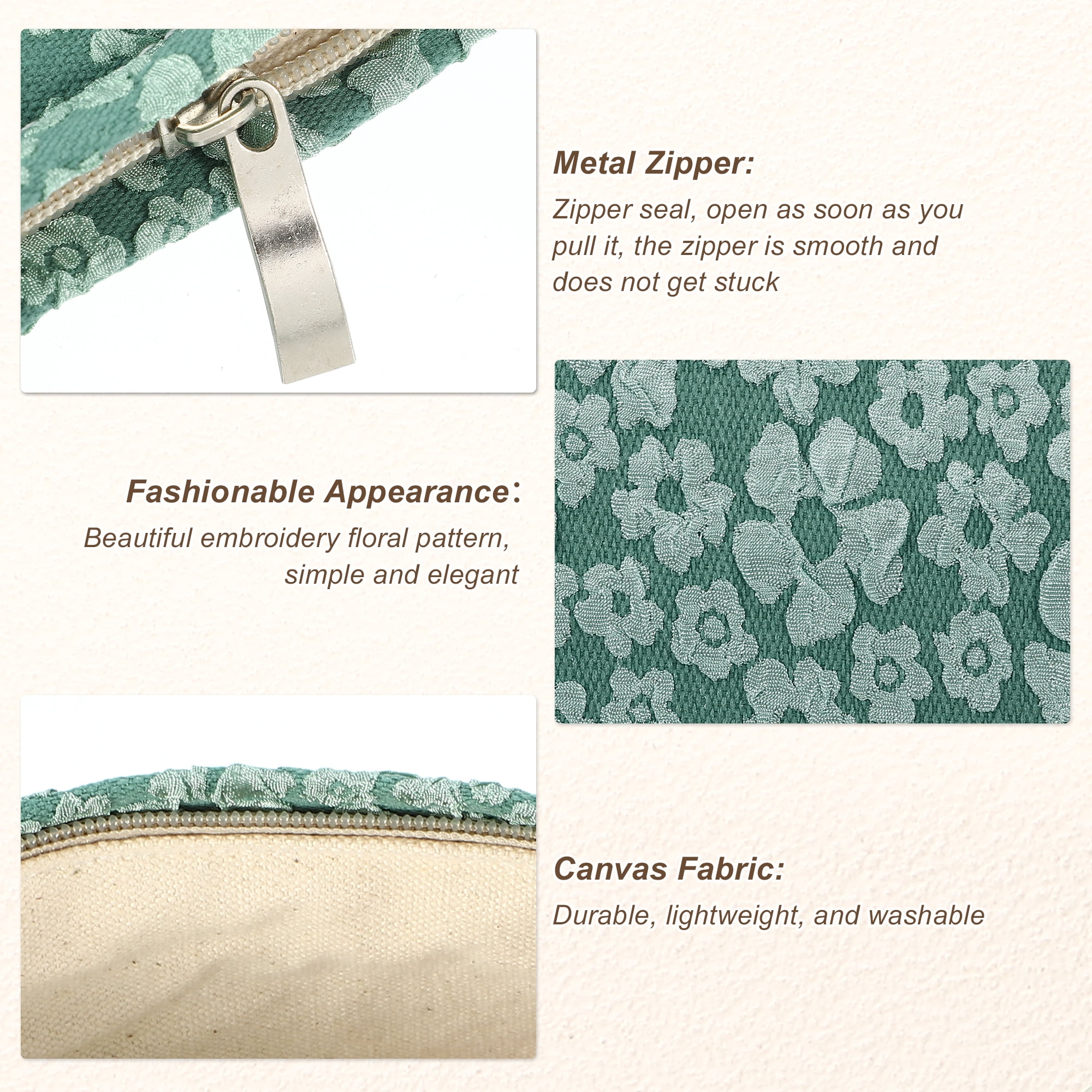 Unique Bargains Flower Cosmetic Bags Canvas Large Capacity Makeup Pouch Lipsticks Green