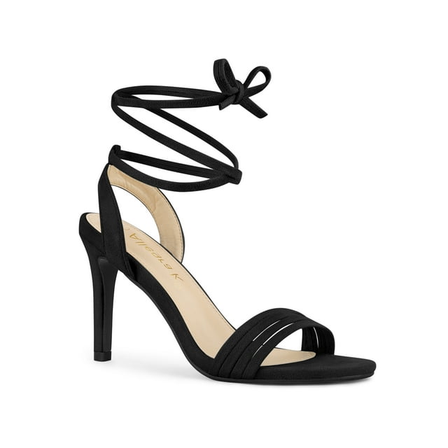 BLISSFUL STEP Sandales à Talons Aiguilles Hauts à Lacets pour Femmes Noir 8,5