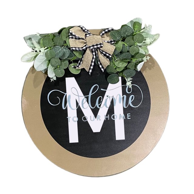 CSChome Panneau de Porte Couronne de Porte d'Entrée Lettres Z 26 Panneau Rond avec Fausse Fleur Style Rural Panneau Suspendu