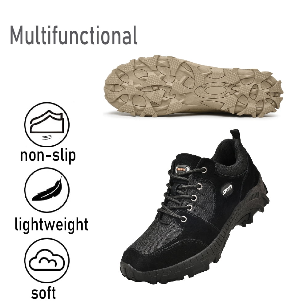 Mens Lightweight Hiking Shoes Outdoor Training Sneakers Non-slip Breathable Fitness Shoes Comfortable Lace-up Shoes Black 10 US