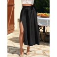 thumbnail image 6 of Women'S High Waist Solid Midi Skirt with Split Thigh and Pleated Paperbag Waist Black XL, 6 of 9