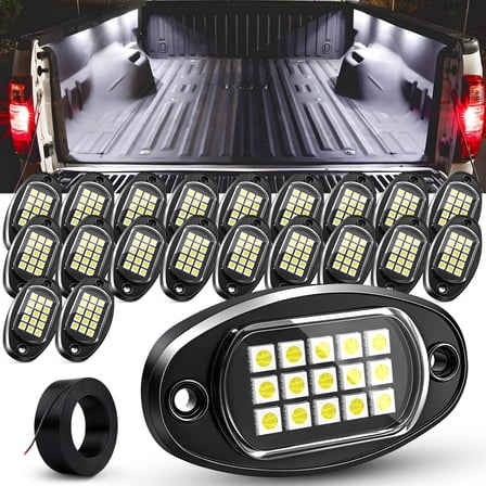 24-Pod Pure White LED Rock Lights - Offroad Underbody LED Kits for Trucks & Cars