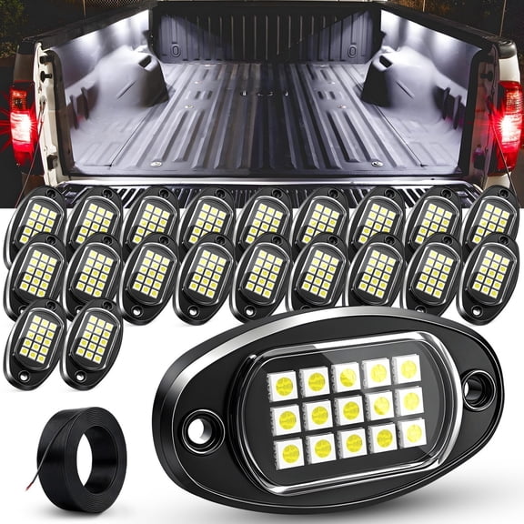 24-Pod Pure White LED Rock Lights - Offroad Underbody LED Kits for Trucks & Cars