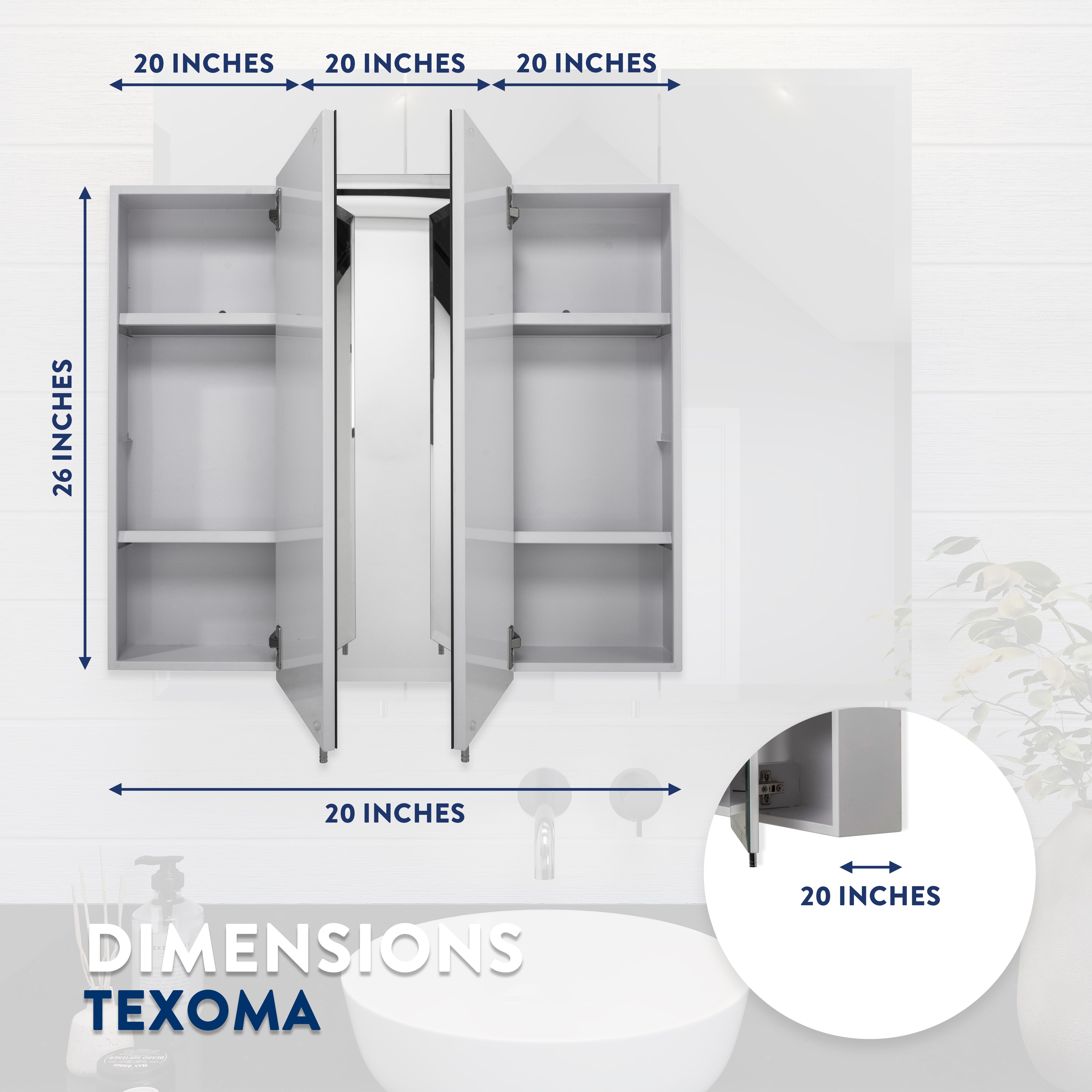 Croydex Texoma Triple Door Tri-View White Steel Medicine Cabinet with Mirror (36X30in)