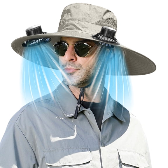 Solar Fan Hat USB Rechargeable Wide Brim Cooling Hat Adjustable Speed Breathable Sun Protection Design, Hands Free Fan Hat for Outdoor Fishing Hiking Gardening Travel
