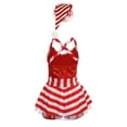 thumbnail image 2 of TiaoBug Kids Girls Sequins Sleeveless Ballet Dance Leotard Christmas Candy Cane Sriped Costume Red 6, 2 of 6