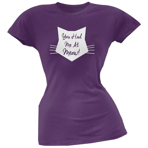 Valentine's Day - You Had Me At Meow Purple Soft Juniors T-Shirt - Large