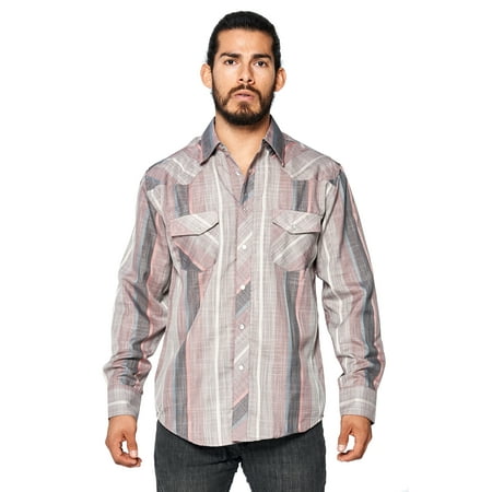 - LW Men's Classic Checkered Striped Western Rodeo Pearl Snap Button Up Shirt (LW126 #11, XL)