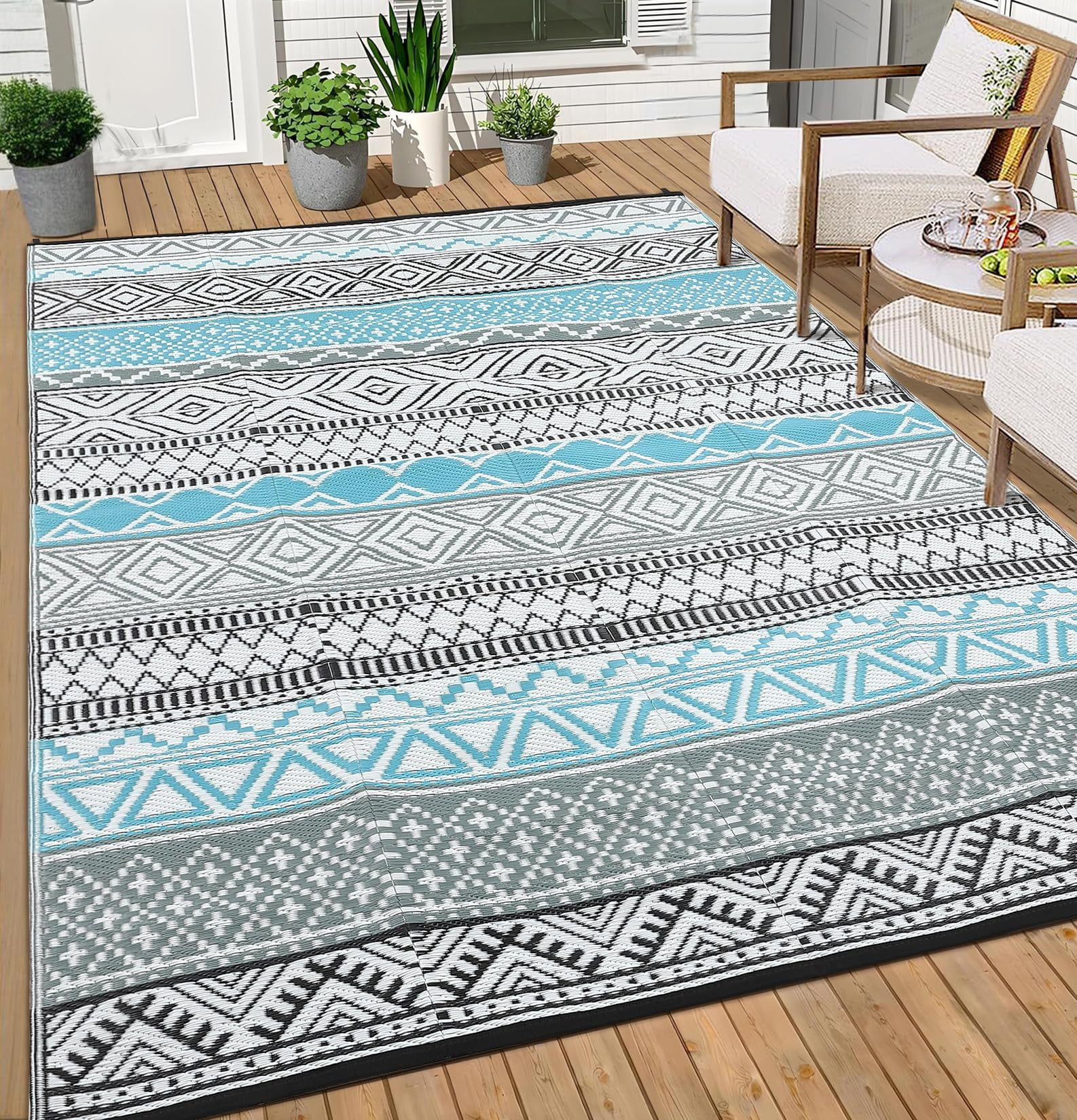 Waterproof & Reversible Outdoor Rug – Durable Patio Carpet for Camping, RV, Deck, Picnic, Porch, Backyard – Lightweight, UV & mark Resistant