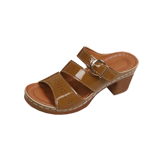 Sandalias de Cuña de las Mujeres de Moda Versátil Peep Toe Correa con Hebilla para el Estilo de Primavera / Verano, Zapatos de Talla Alta de las Mujeres