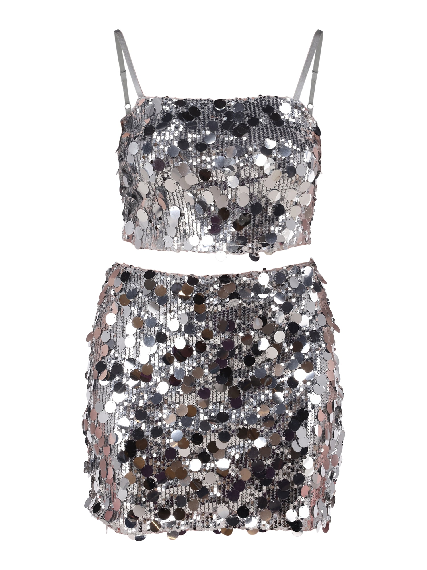 No Boundaries Sequin Cami Top and Mini Skirt Set, 2-Piece, Women's and Women’s Plus