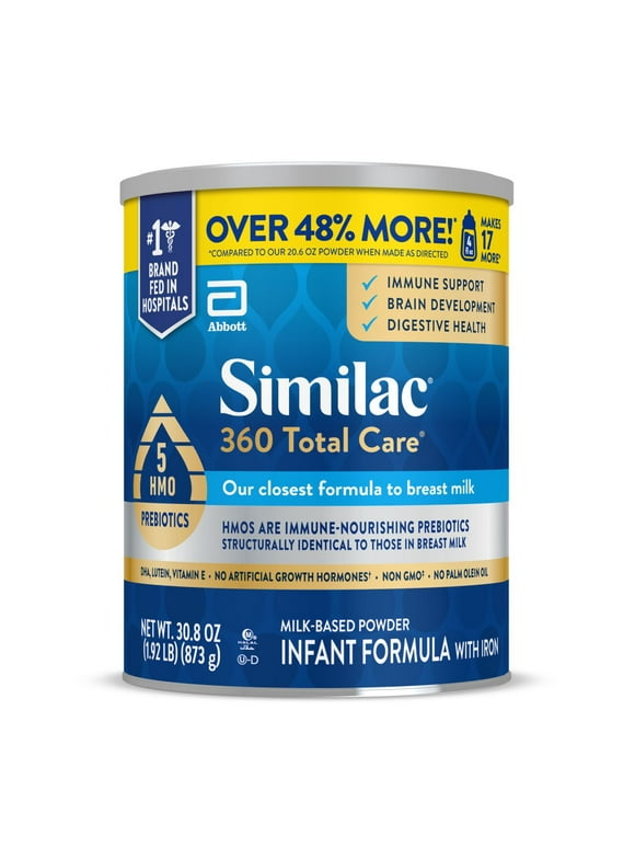 Similac 360 Total Care Baby Formula Powder, Has 5 HMO Prebiotics, 30.8-oz Value Can