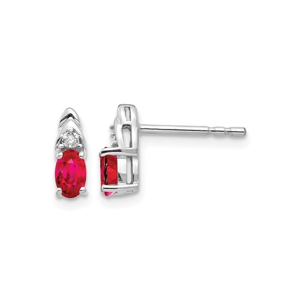 Natural Red Ruby 1/2 Carat (Ctw) Stud Earrings in 14K White Gold with Accent Diamonds