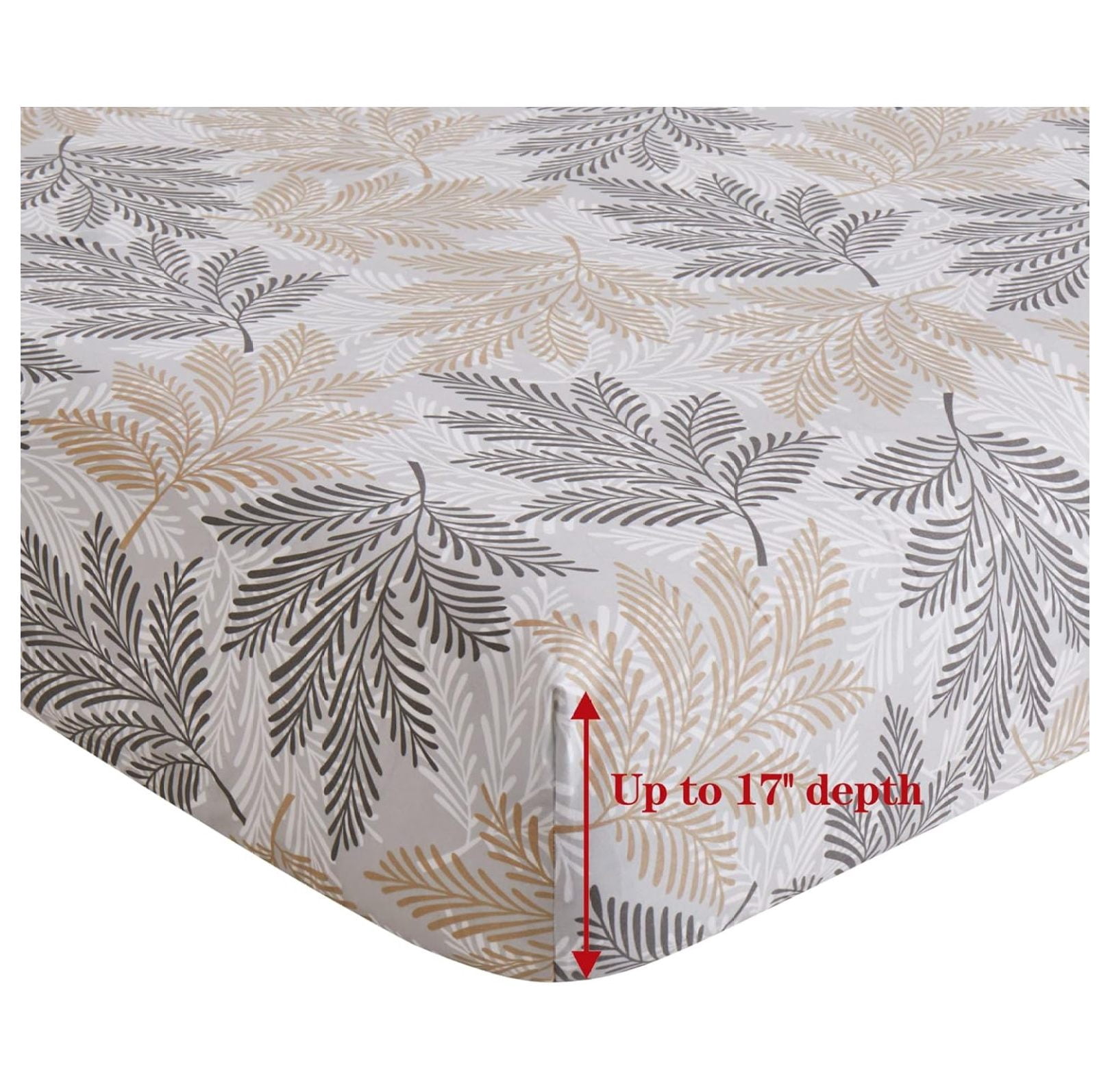 Ultra Soft Silky Deep Pocket Rich Printed Bedding Rayon from Bamboo All Season 4 Pieces Sheet Set with 2 Pillowcases, Taupe Grey Leaves Pattern Twin/Single Size