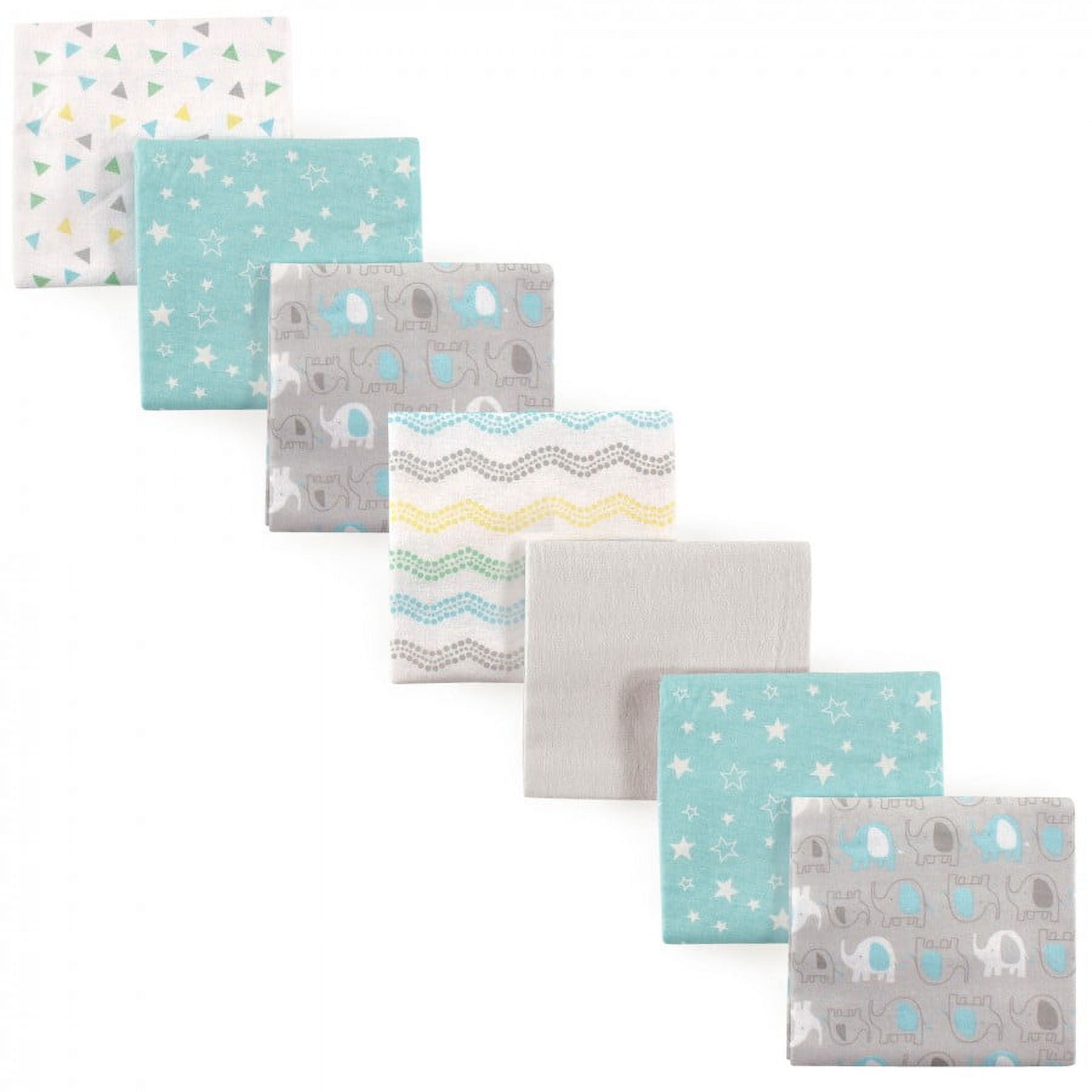 Luvable Friends Unisex Baby Cotton Poly Flannel Receiving Blankets, Basic Elephant 7-Pack, One Size