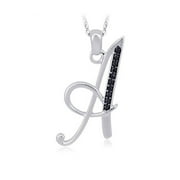 JEWELEXCESS 1/20 Carat Black Diamond Initial Letter Pendant Necklace for Women | .925 Sterling Silver A to Z Alphabet Monogram Necklaces for Girls | Personalized Jewelry Gift for Her