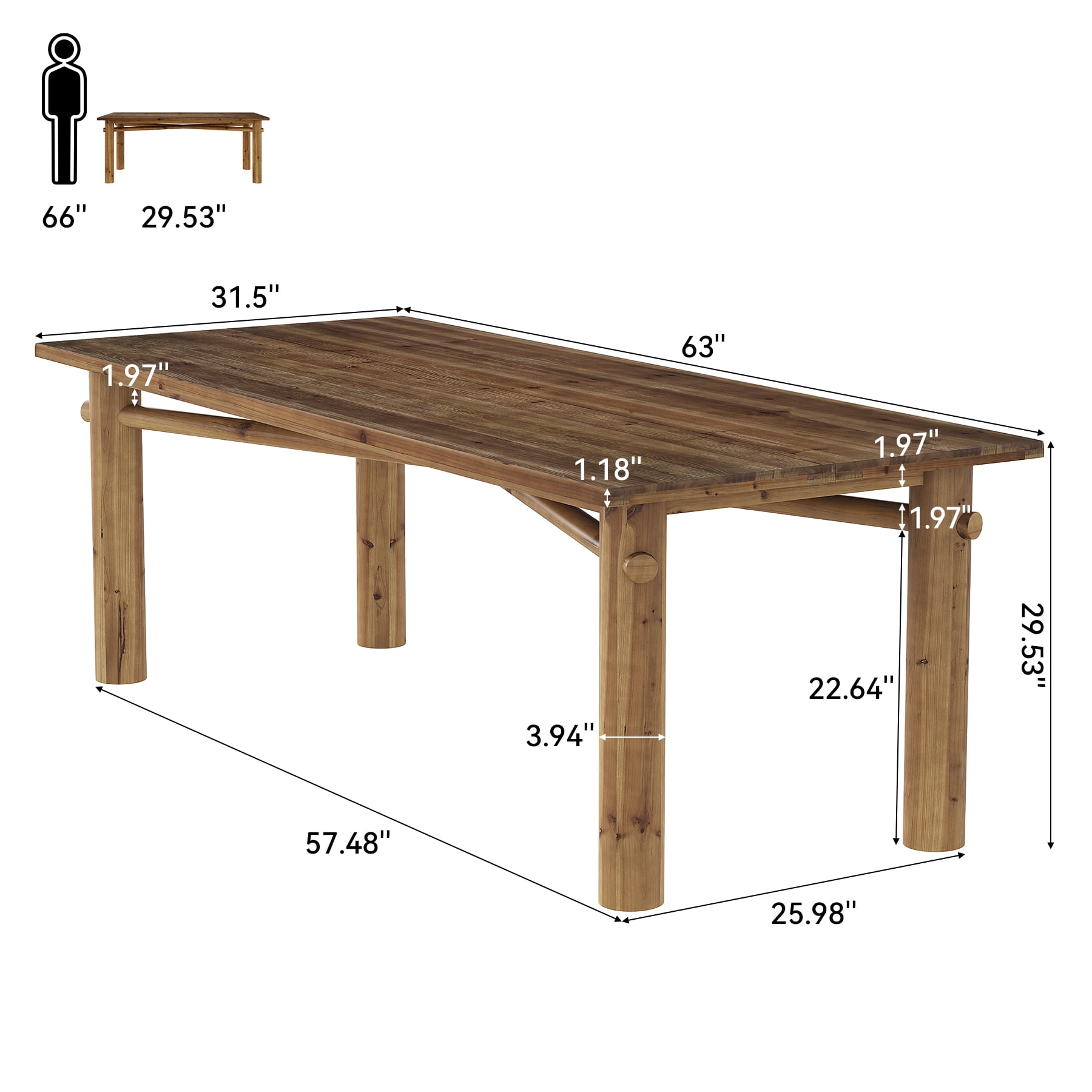 Finmind Solid Wood Computer Desk, 62.99 Inch Large Farmhouse Executive Desk for Office, Home, Study Room, Brown
