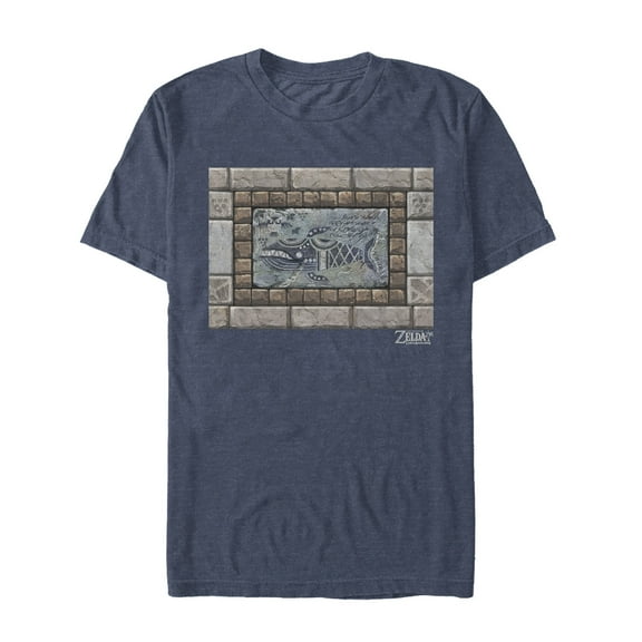 Men's Nintendo Legend of Zelda Link's Awakening Whale Stone Tablet Graphic Tee Navy Blue Heather X Large