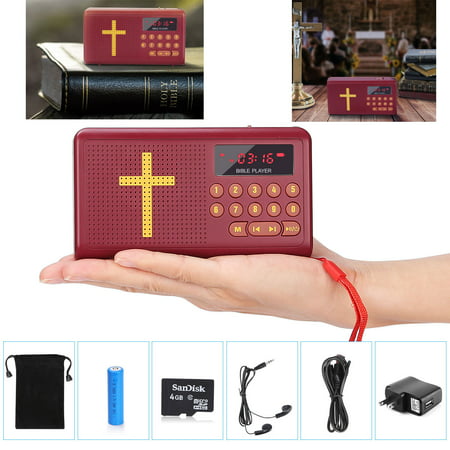 Portable Mini Bible Audio MP3 Player Speaker ,FM Radio Receiver with 4GB TF Card AUX LED Display Earphone Gift for
