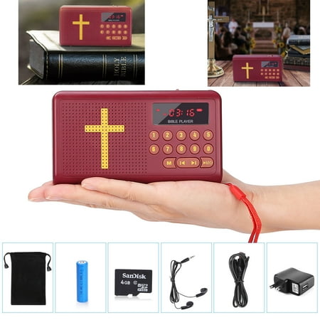 Portable Mini Bible Audio MP3 Player Speaker ,FM Radio Receiver with 4GB TF Card AUX LED Display Earphone Gift for