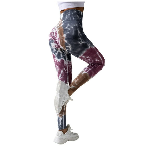 WREESH Women's Soft Yoga Leggings High Waist Butt Lifting Leggings Tie-Dye Workout Pants for Fitness Running Gym Sports Activities Gray