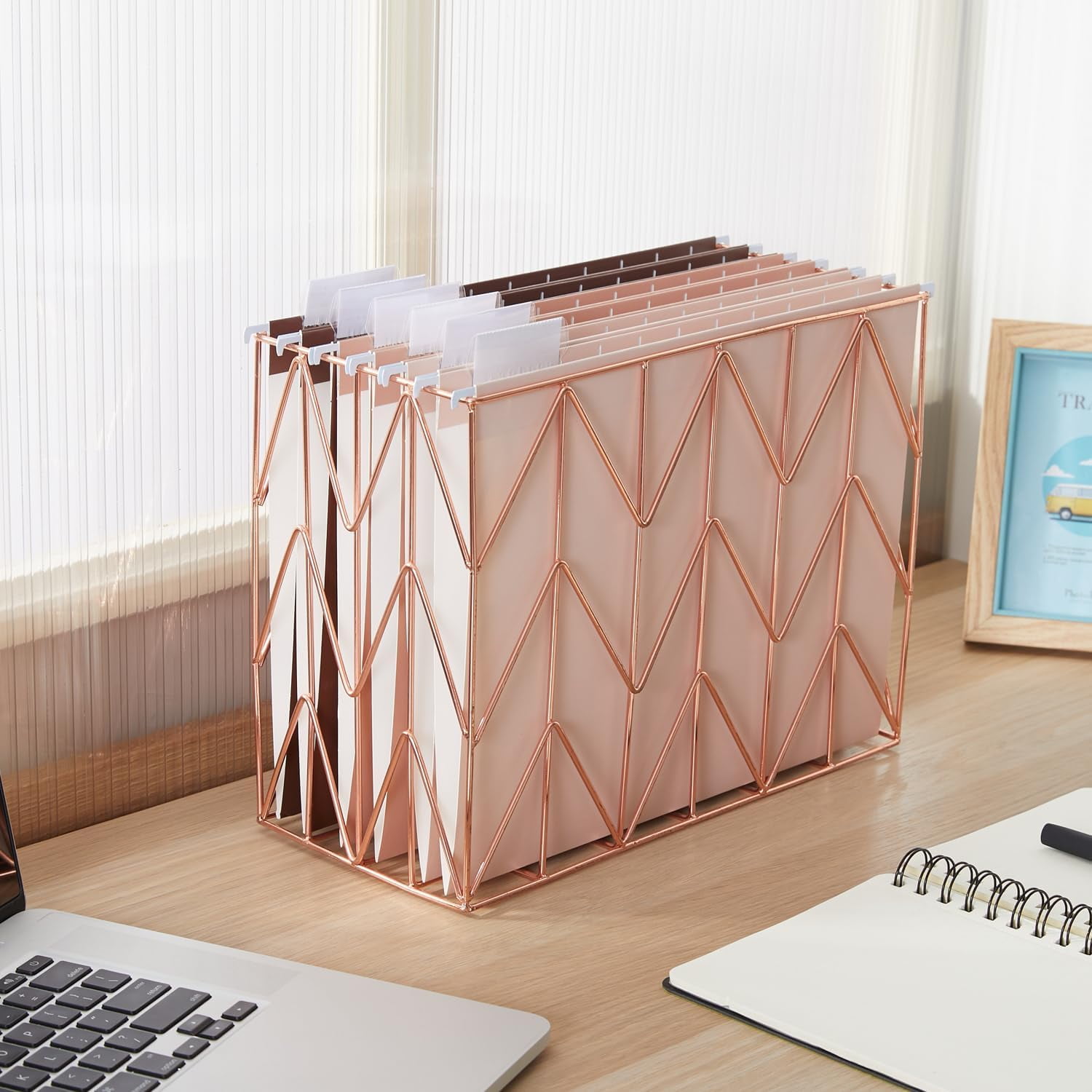 18 Pack Gradient Hanging File Folders Letter Size Decorative Hanging Folder Pretty File Folder Organizer for Filing Cabinet Office Home with 1/5-Cut Adjustable Tabs, Coco Mocha