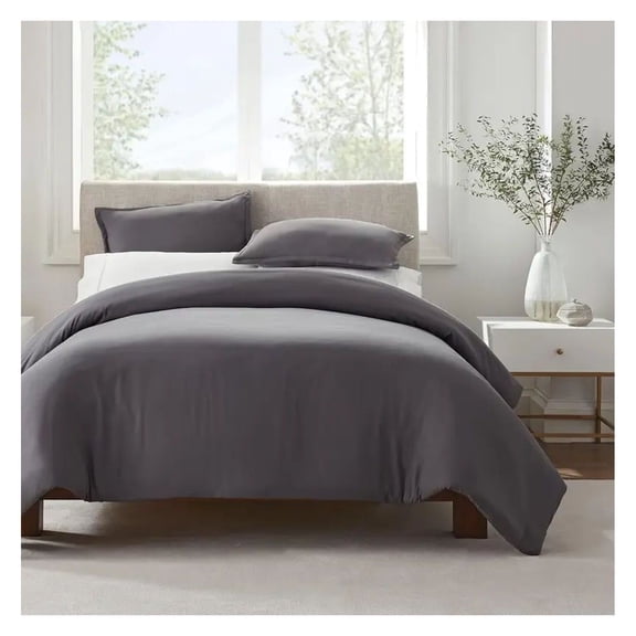 Simply Clean Solid Duvet Cover King - 100% Cotton, 300 Thread Count, Breathable & Soft Hotel Quality - Grey King Duvet Cover Set for Bedding