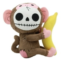 Ebros Small Furry Bones Skeleton Baby Monkey With Banana Plush Toy Doll 5.25" Tall Collectible Furrybones Munky Doll