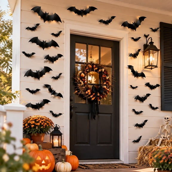 24 Pack 3D Bat Decorations,3D Stereo Ornaments,For Halloween Indoor Outdoor Wall Party Decor
