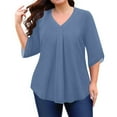 thumbnail image 5 of Plus Size Tops Womens Plus Size Tops 3/4 Sleeve Dressy Chiffon Blouse Summer Work Tunic Casual Flowy Shirt S-5xl 22-Royal Blue Xxxxl, 5 of 5