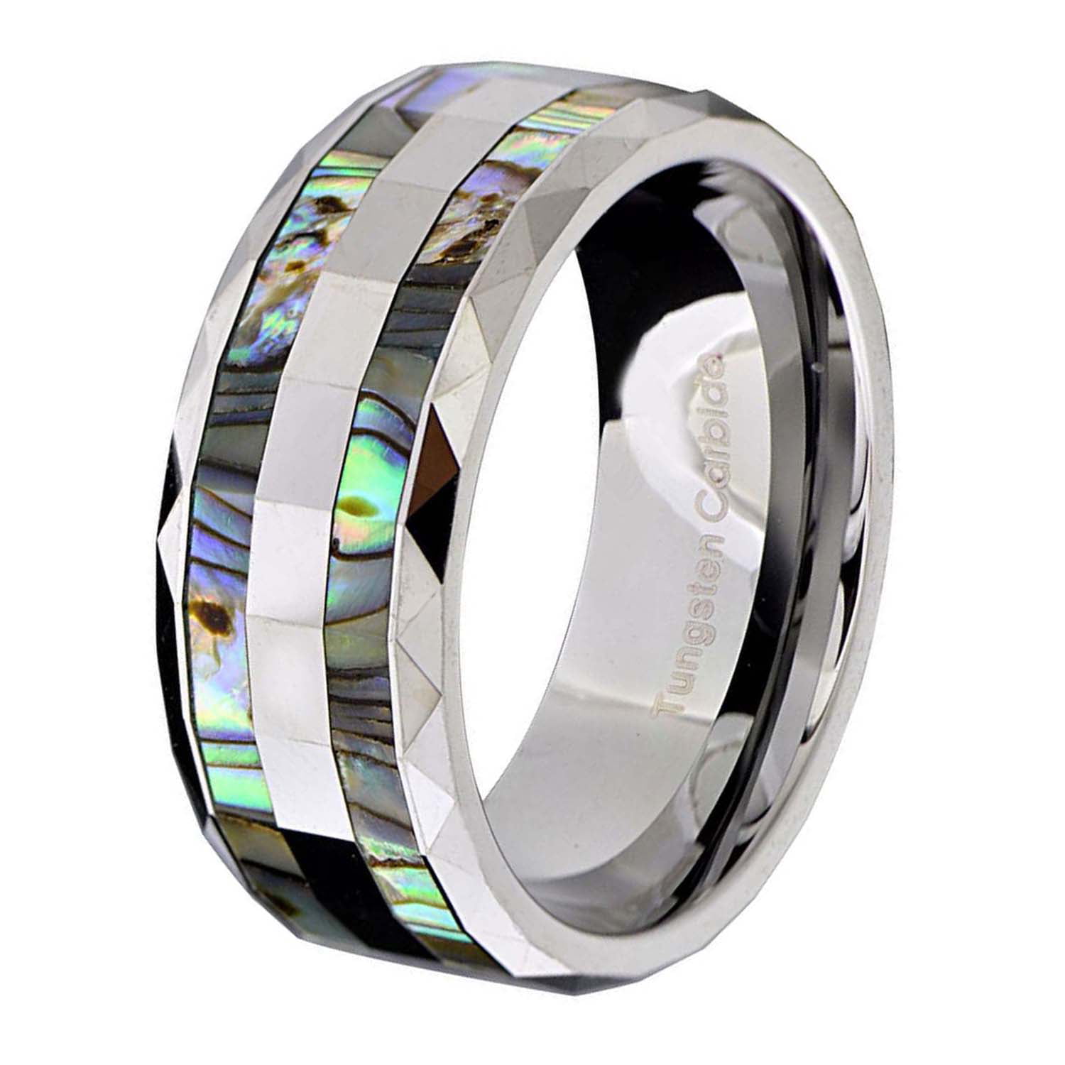 8mm Shiny Tungsten Duo Abalone Shell Stripes Inlay Men's Wedding Ring 