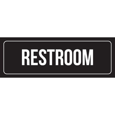 Black Background With White Font Restroom Outdoor & Indoor Signage Plastic Door Sign, 3x9