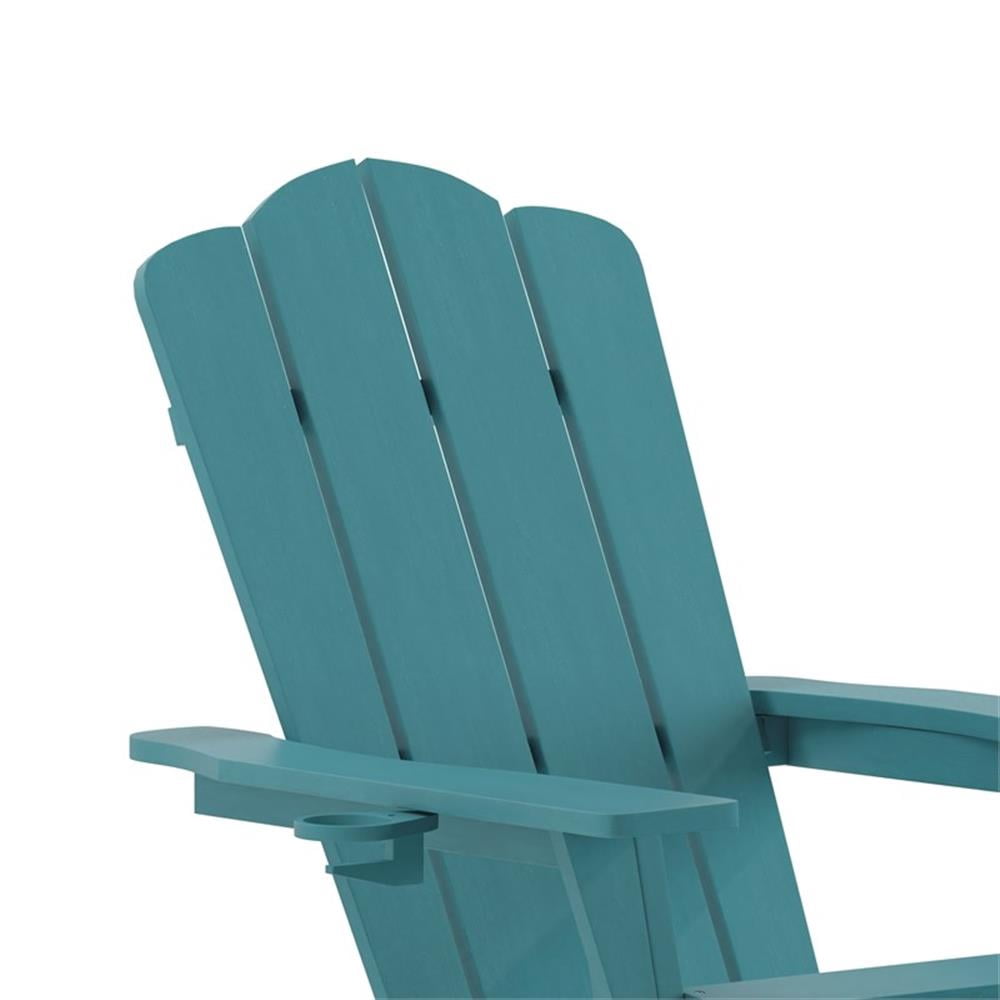 Pemberly Row Adirondack Chair with Pullout Ottoman & Cupholder in Blue