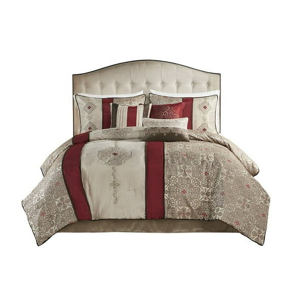 Gracie Mills 7-Piece Red Jacquard Comforter Set with Decorative Pillows GRACE-8995
