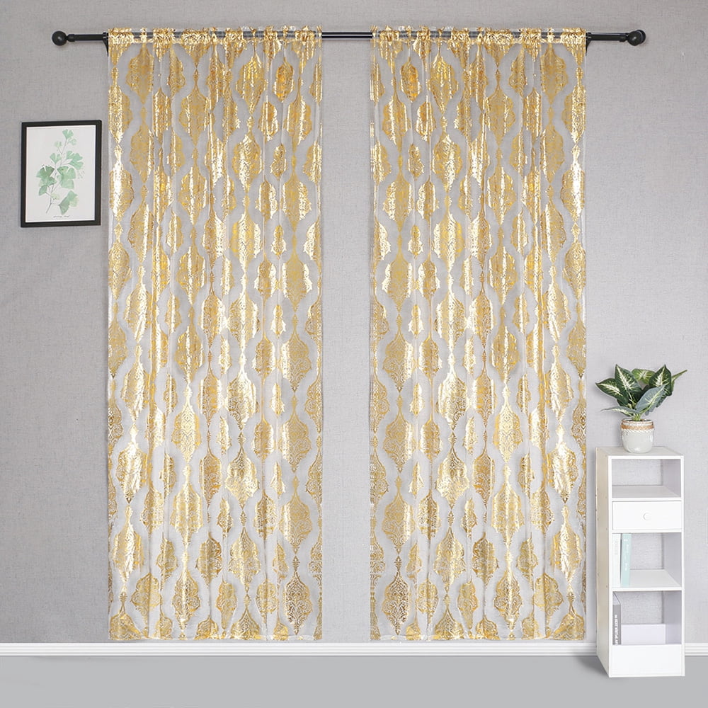 Hododo Gold Stamping Rod Pocket Voile Sheer Curtain Panel - Walmart.com ...