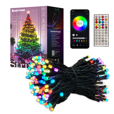 Beatineon Color Changing Smart Christmas Lights, 66ft 200 LED RGB String Light with App & Remote Control, Timer, Music Sync, Dimmable Indoor/Outdoor Lights for Halloween, and Bedroom