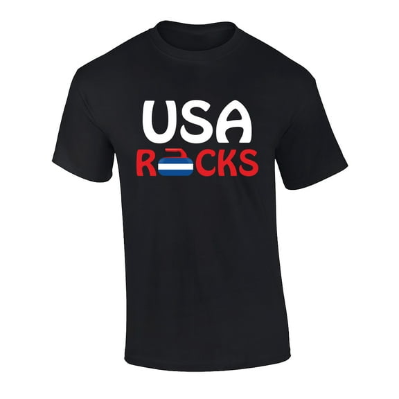 Funny Olympic Curling Pun USA Rocks Graphic Short Sleeve T-shirt-4xl Black