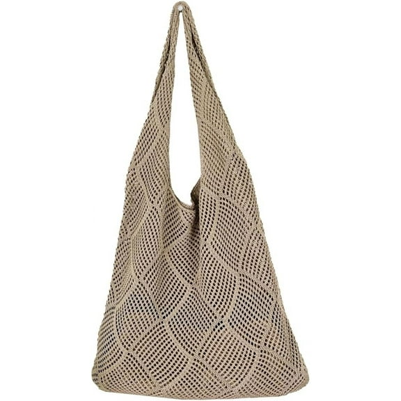 Kukuzhu Women Knit Hobo Tote Bag Aesthetic Crochet Handbags Casual Mesh Shoulder Handbag Hand Crochet Bags Purse
