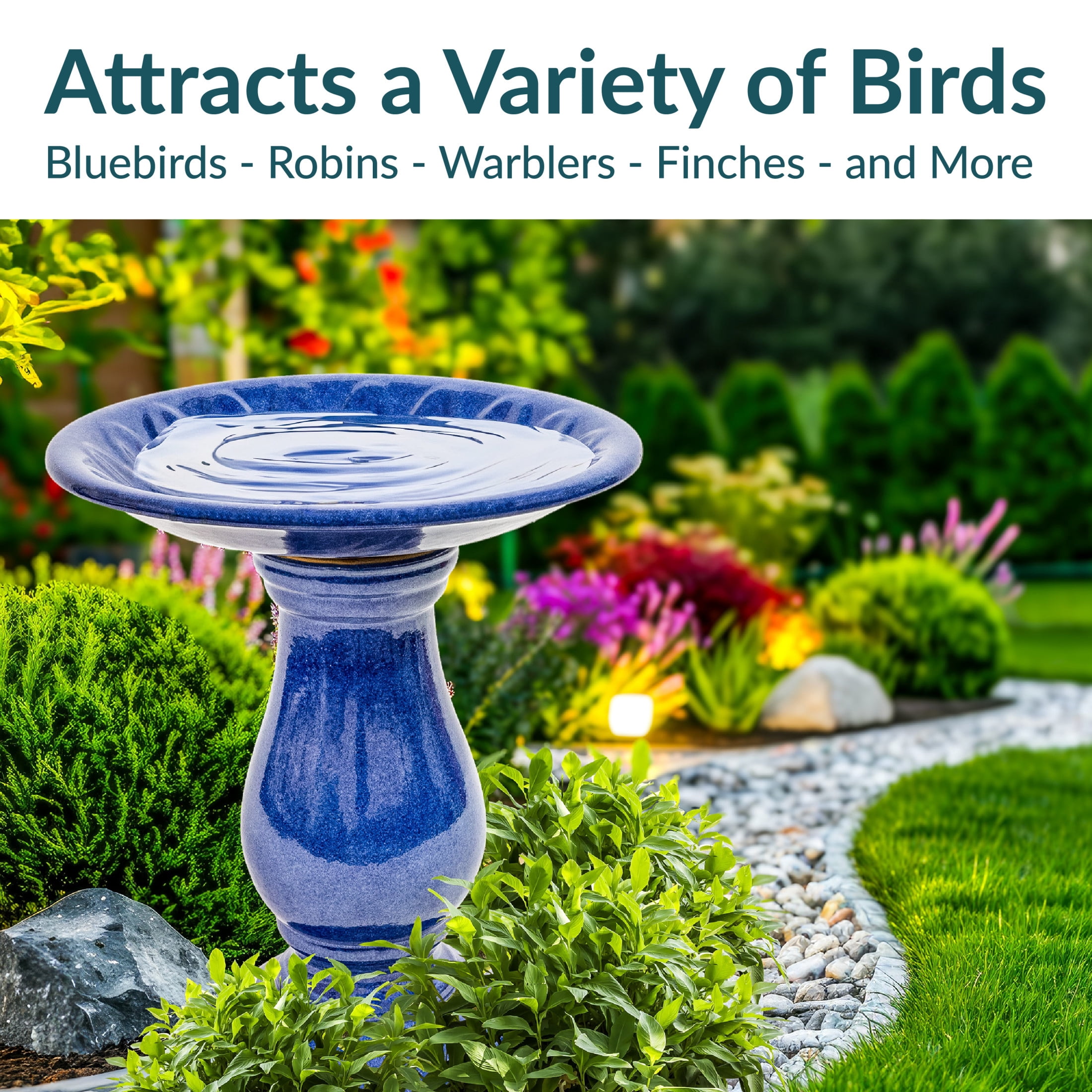 Sunnydaze Daisy Embossed Bowl Freestanding Ceramic Pedestal Outdoor Bird Bath