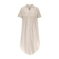 thumbnail image 4 of Sentmoon Long Dresses for Women Oversized Short Sleeve Button Down Dresses for Women 2025 Wedding Guest Solid Color Relaxed V Neck Womens Tops Dressy Casual Holiday Outfit Beige XXL, 4 of 5