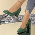 thumbnail image 2 of GERsome Women's Low Block Heels Dress Shoes Square Closed Toe Slip-On Work Wedding Party Pumps, Green Size 6.5, 2 of 5