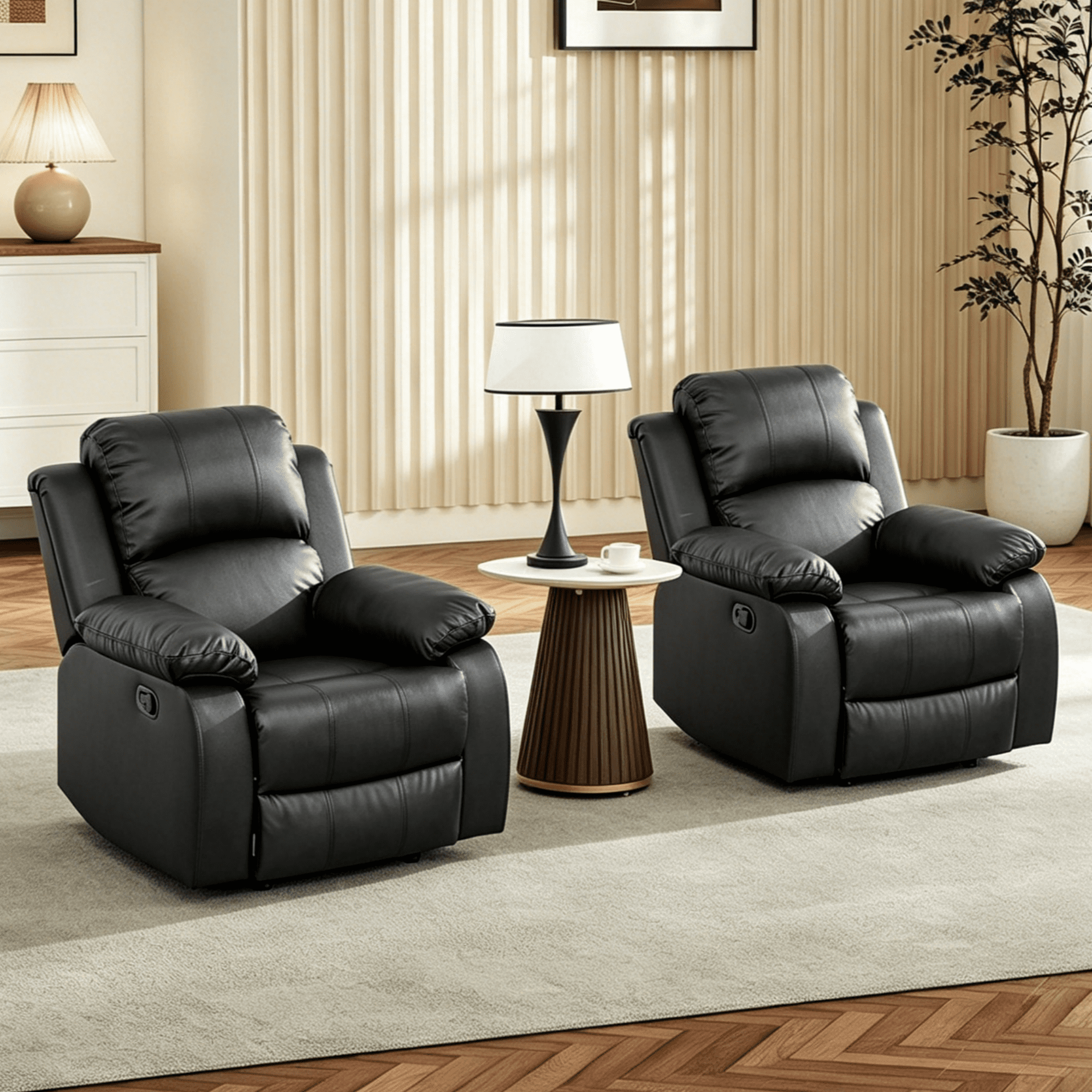Gewnee PU Manual Recliner Chair Set of 2,Single Sofa Recliners,Adjustable Backrest,Comfort Lazy Chair for Living Room,Bedroom.Black