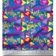 thumbnail image 1 of Soimoi Blue Poly Georgette Fabric Text,Heart & Triangle Geometric Print Fabric by the Yard 42 Inch Wide, 1 of 3