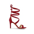 thumbnail image 3 of BLISSFUL STEP Women's Open Toe Stiletto Heeled Lace up Solid Sandals Red 9, 3 of 7