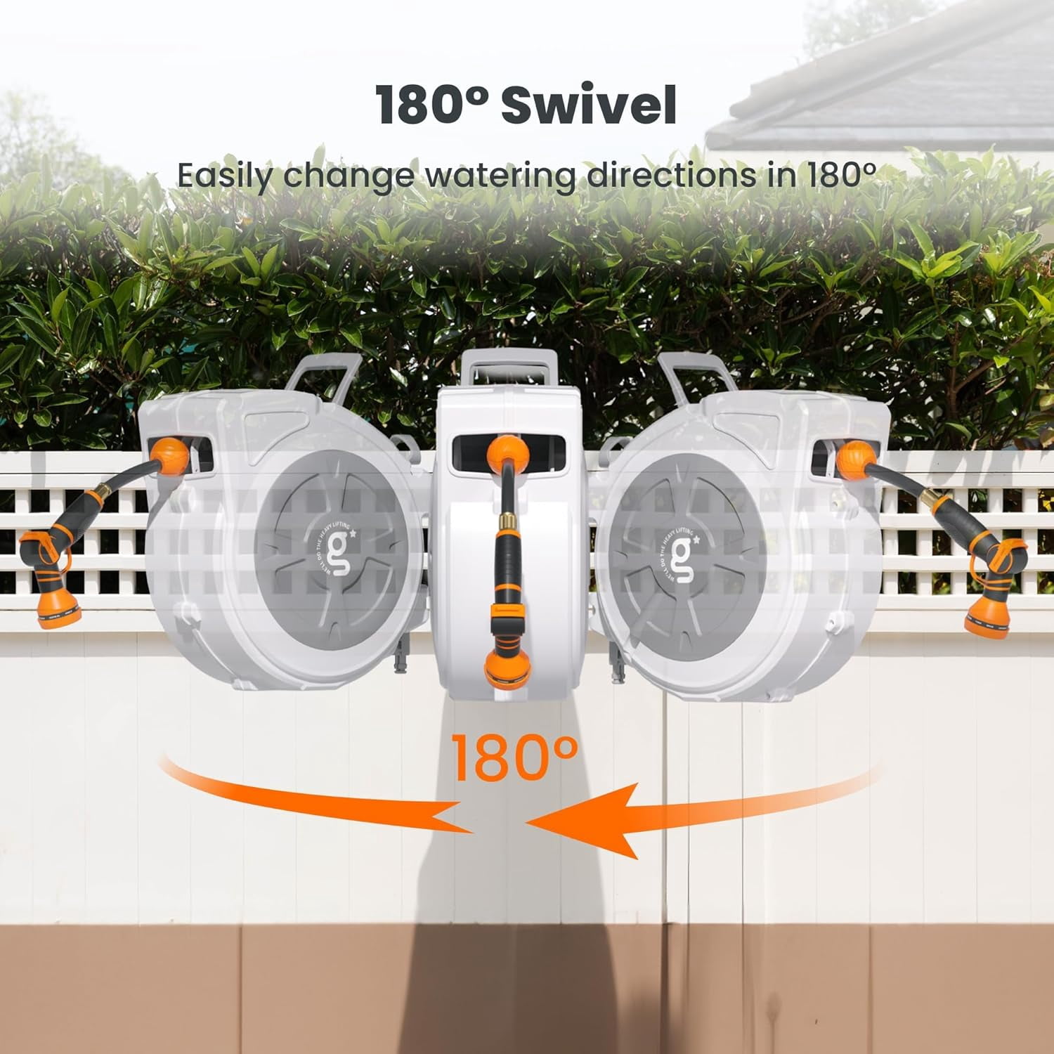 Giraffe Tools Retractable Hose Reel 1/2" x 65 ft Heavy Duty Water Hose Reel, Swivel Bracket, Any Length Lock, with 9-Function Sprayer Nozzle