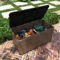 thumbnail image 5 of Decksplore 110 Gal Resin Deck Box Outdoor Waterproof Storage Box with Seat for Patio Furniture,Garden Tools and Home Accessories (Brown), 5 of 7